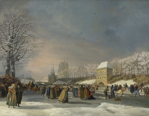 Frauen-Schlittschuhwettbewerb auf der Stadsgracht in Leeuwarden, 21. Januar 1809