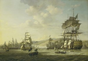 Die anglo-niederländische Flotte in der Bucht von Algier, die das Ultimatum zur Freilassung der christlichen Sklaven unterstützt, 26. August 1816