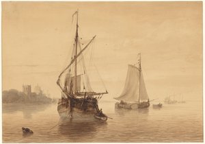 Flusslandschaft mit einigen Schiffen von Nicolaas Johannes Roosenboom