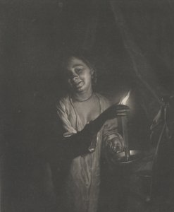 Junge Frau hält eine Kerze in einem Schlafzimmer, 1690-1715 von Nicolaas Verkolje
