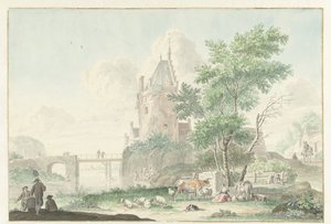 Sommerlandschaft mit Figuren und Vieh