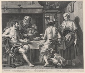 Jupiter und Merkur bei Philemon und Baucis von Nicolaes Lauwers, after Jacob Jordaens