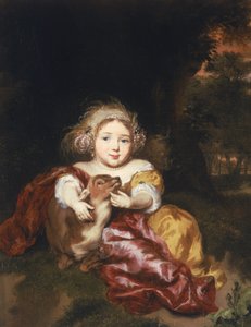 Mädchen streichelt ein Reh von Nicolaes Maes