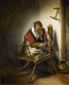 Die Spinnerin, ein Niddy-noddy an der Wand hängend von Nicolaes Maes