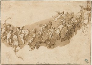 Heraldische Girlande umgeben von Engeln von Nicolaes Pietersz Berchem (possibly)