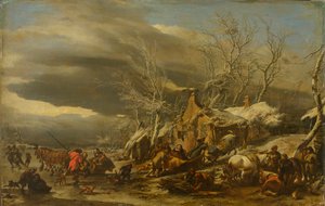 Winterlandschaft, von Berchem, Nicolaes (Claes) Pietersz, der Ältere (1620-1683). Öl auf Holz von Nicolaes Pietersz. Berchem
