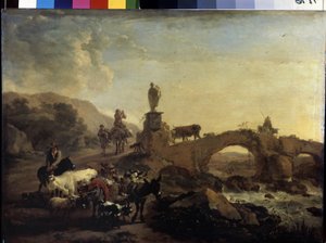 Italienische Landschaft mit einer kleinen Brücke