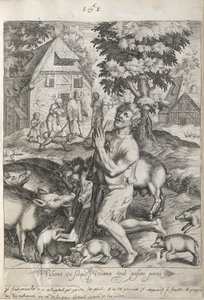 Der verlorene Sohn unter den Schweinen, Platte 5 aus Die Geschichte des verlorenen Sohnes von Nicolaes de Bruyn
