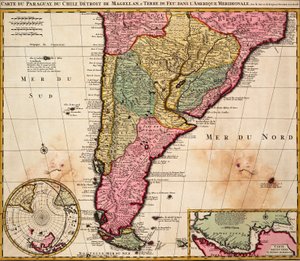 Karte von Paraguay, Chile, Magellanstraße und Feuerland in Südamerika, ca. 1720 (farbige Gravur) von Nicolaes the Younger Visscher