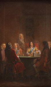 Christian V. präsentiert das dänische Gesetz 1683