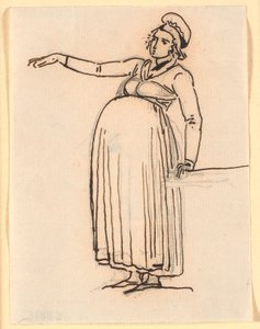 Karikatur einer schwangeren Frau mit ausgestrecktem rechten Arm von Nicolai Abildgaard