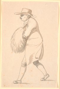 Karikatur, möglicherweise von Professor Münter, nach links gehend, mit den Händen in einem Muff von Nicolai Abildgaard