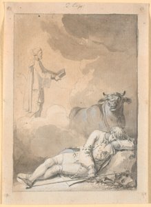 Niels Klim hört im Traum den Küster in der Kirche von Fane von Nicolai Abildgaard