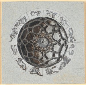 Entwurf für eine geometrische Dekoration einer Kuppel; umgeben von den Zeichen des Wendekreises