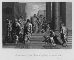Der Lahme wird von Petrus und Johannes geheilt, Apostelgeschichte III, 6 (Gravur)