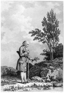 Jean-Jacques Rousseau (1712-78) sammelt Kräuter in Ermenonville, Juni 1778, graviert von Louis Michel Halbou (geb. 1730) von Nicolas Andre Monsiau
