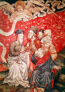 Detail des Engels, der das Evangelium zu den Menschen bringt, Nr. 49 aus der Apokalypse von Angers