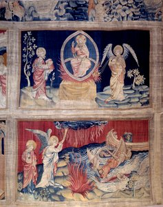 Der Vorhang der Offenbarung (1373 -1383), Nr. 15 und 18: Gott und St. Johannes weinen, als sie das Unglück sehen. Tapisserie von Nicolas Bataille (1330-1405)