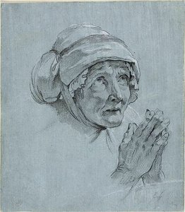 Studie des Kopfes und der Hände einer alten Frau, die nach oben schaut von Nicolas Bernard Lepicie