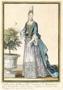 Französische Drucke, die französische Mode propagieren: Porträt von Catherine de Neuville, Gräfin von Armagnac