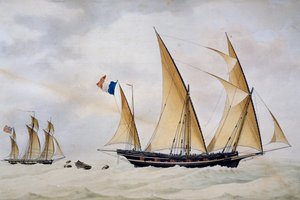 Santo Stefano di Laigueglia Xebec wird von englischem Freibeuter verfolgt