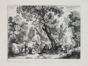 Eine bewaldete Landschaft mit der Predigt des Hl. Johannes des Täufers