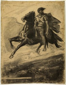 Mann reitet auf einem Pferd durch die Luft von Nicolas François Chifflart