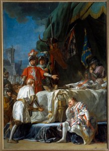 Hundertjähriger Krieg: Der Tod von Bernard du Guesclin vor Chateauneuf de Randon am 13.07.1380. Gemälde von Nicolas Guy Brenet 18. Jahrhundert Paris