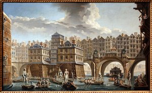 Das Turnier der Binnenschiffer, zwischen der Notre-Dame-Brücke und der Pont au Change von Nicolas and Jean Baptiste Raguenet