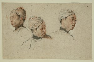 Drei Studien des Kopfes eines turbantragenden schwarzen Mannes
