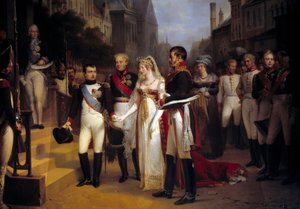 Kaiser Napoleon Bonaparte (1769-1821) empfängt Königin Luise von Preußen in Tilsit am 6. Juli 1807 von Nicolas Louis Francois Gosse