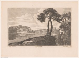 Landschaft mit Kloster am Fluss