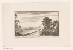 Flusslandschaft mit Spazierpaar