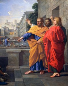 Tod von Saphira, Frau von Ananias, die brennend zu Füßen von St. Peter fiel (Detail) von Nicolas Poussin