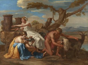 Das Jupiterkind, von der Ziege Amalthea genährt von Nicolas Poussin