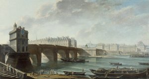 La Pompe de la Samaritaine, der Pont-Neuf und die Île de la Cité, der Quai de Conti, Blick vom Quai du Louvre, vor 1771 von Nicolas Raguenet