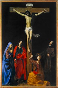 Der gekreuzigte Christus, die Jungfrau, die Magdalena, der heilige Johannes und der heilige Franz von Paola von Nicolas Tournier