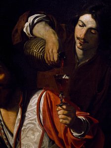 Diener schenkt Wein ein, Detail von 