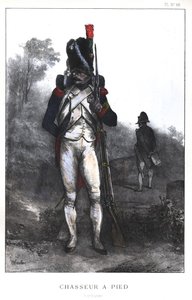 Napoleonische Kriege, französische Armee, Fußjäger der kaiserlichen Garde in voller Montur, 1845