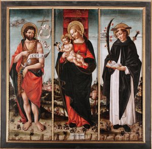 Jungfrau und Kind zwischen Johannes dem Täufer und Petrus von Verona (Triptychon)