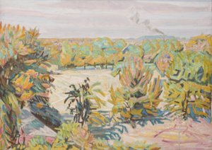 Ein Garten vom Wohnsitz des Künstlers aus gesehen. Herbst von Niels Larsen Stevns