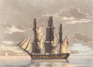 Eine dänische Fregatte mit allen Segeln in ruhiger See von Niels Truslew