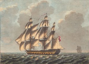 Ein dänisches Linienschiff, das fast vor dem Wind segelt von Niels Truslew