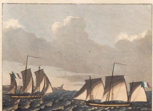 Französische Flachboote oder Luggers an der französischen Küste von Niels Truslew