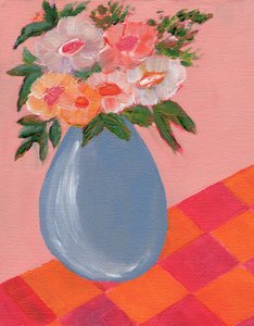 Bunte Blumen in blauer Vase