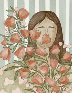 Gelassene Frau mit Blumen von Nikita Jariwala