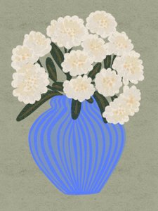 Weiße Blüten Blaue Vase von Nikita Jariwala