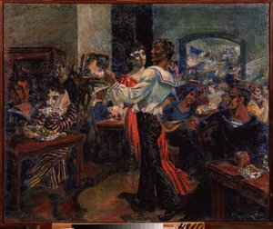 Eine Seemannskneipe. Gemälde von Nikolai Afanasyevich Rusakov (1888-1941), Öl auf Blech