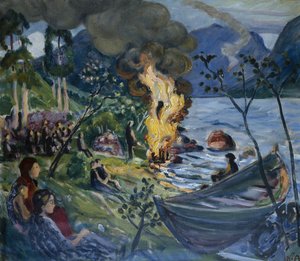 Mittsommerfeuer am Jølster Wasser