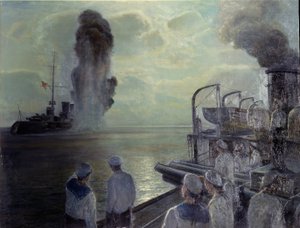 Russische Revolution von 1917: Die russische Schwarzmeerflotte versenkt am 18. Juni 1918 ihre eigenen Schiffe. von Nikolai Evlampievich Bublikov